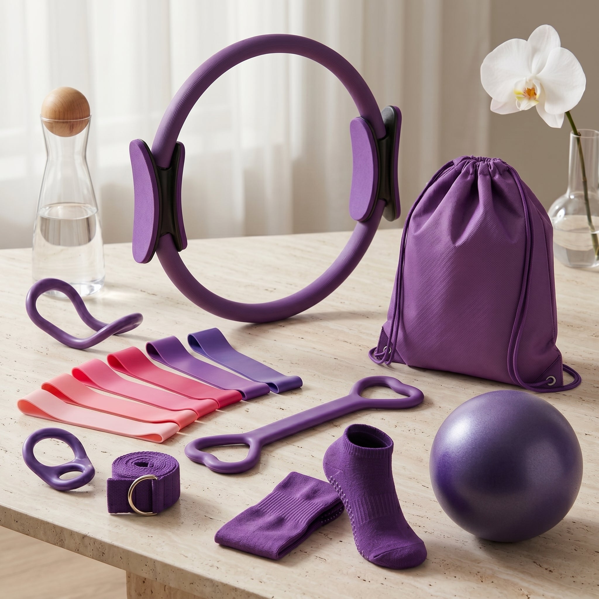 Purple Complete yoga and Pilates fitness kit for strength and flexibility