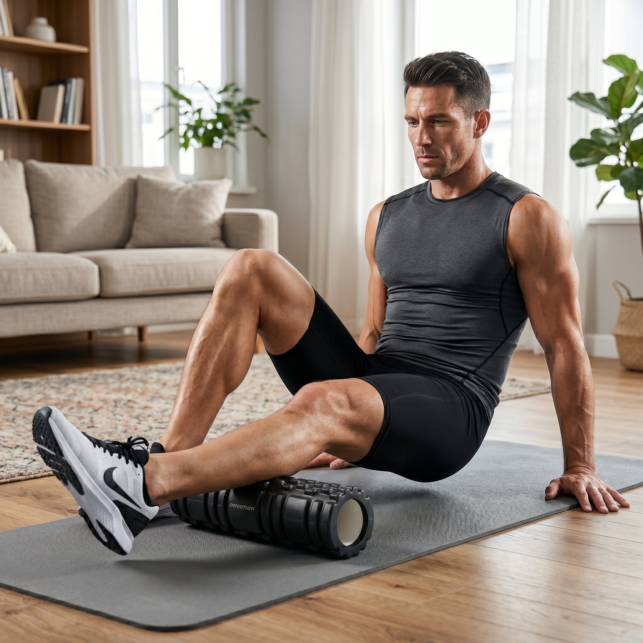 Man using foam roller for post-workout muscle recovery