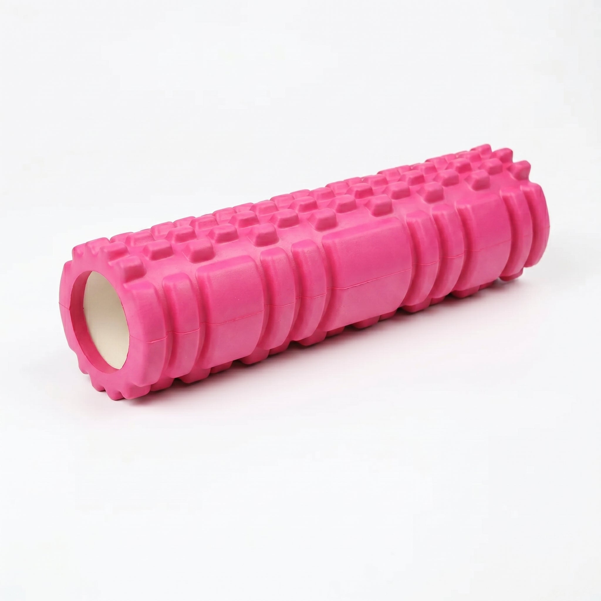 High-density pink yoga foam roller for home fitness workouts