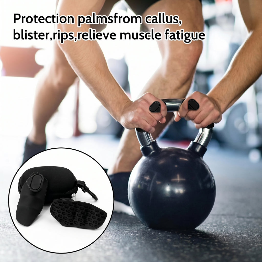Man using hand grip strengthener on kettle ball 