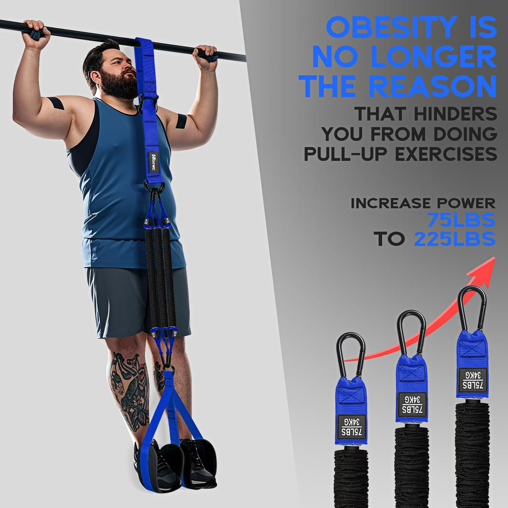 Man using pull-up assistance band set 