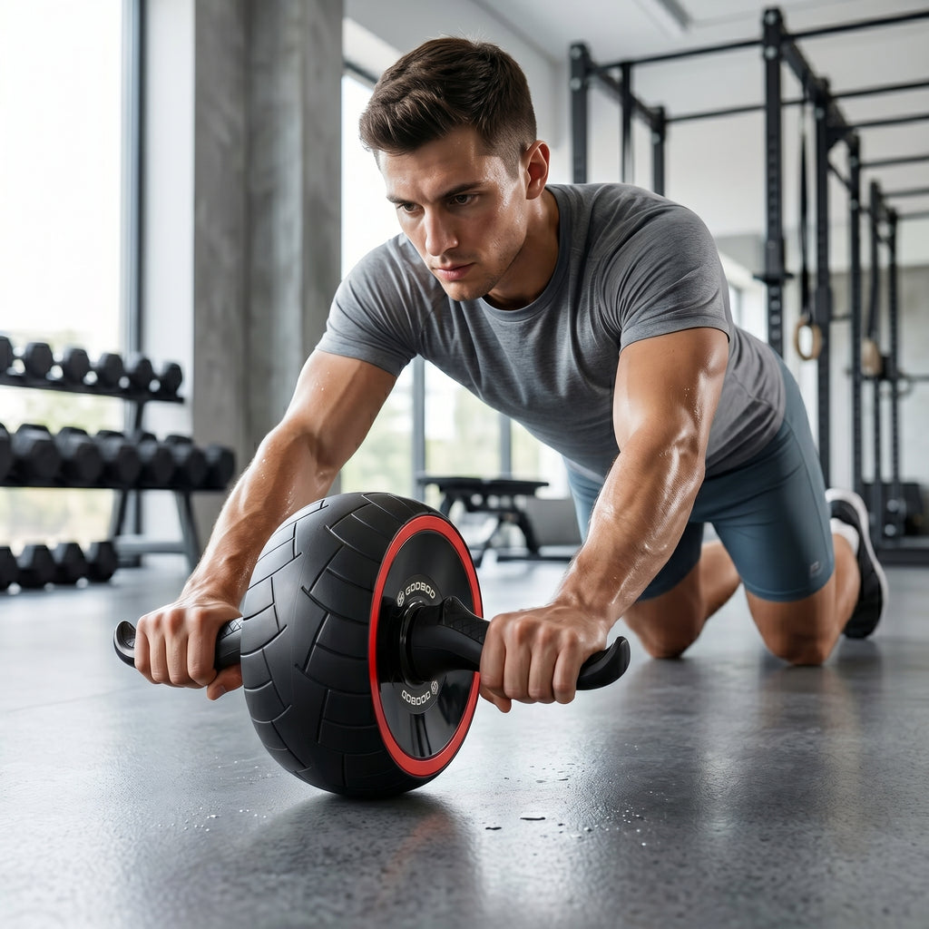 Man using ab roller for core strength training