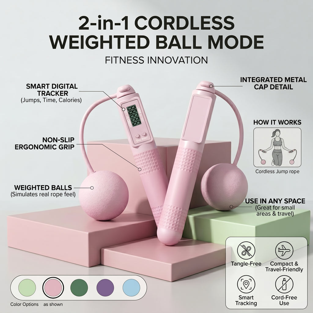 Features of 2-in-1 digital counting jump rope with cordless weighted balls