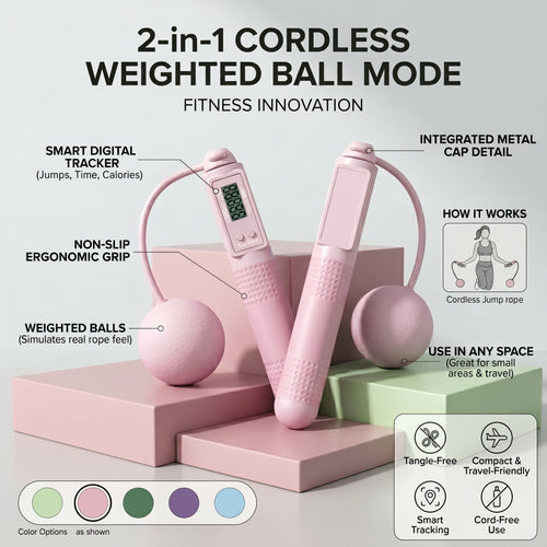 Features of 2-in-1 digital counting jump rope with cordless weighted balls